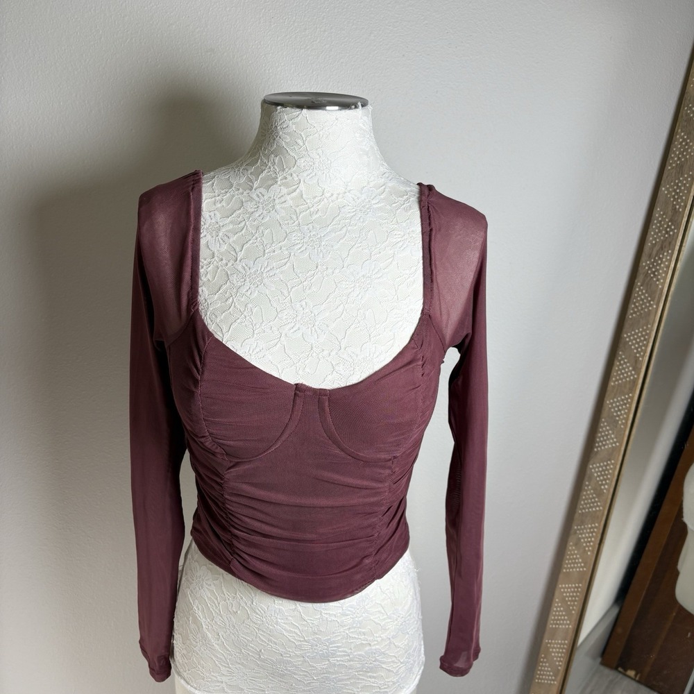 Stitch & Pine Womens S Mauve Mesh Corset Top Coquette Romantic Ruched *READ*